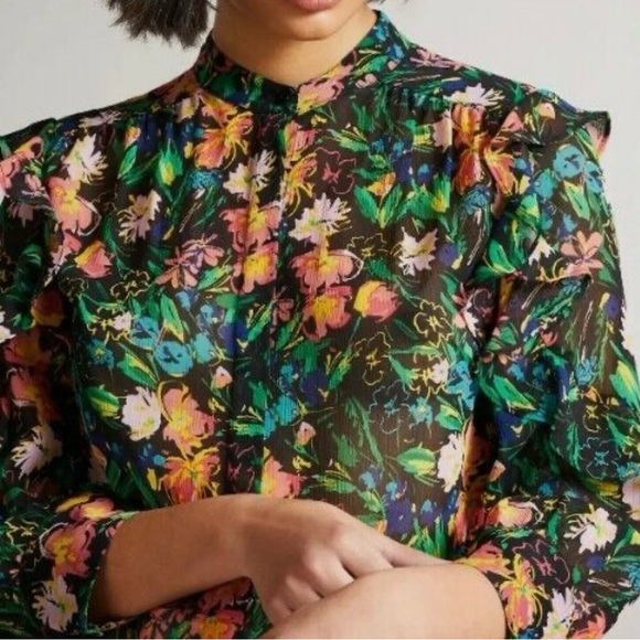 Ted Baker Carita Multi-Colour Floral Ruffle Sleeve Blouse, Size 12 - Picture 2 of 16